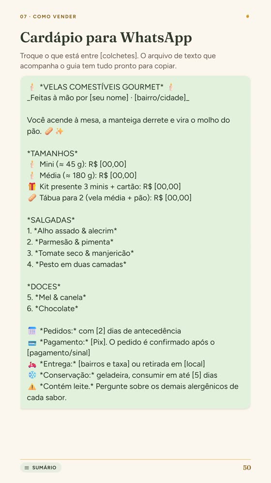 Página do guia: Cardápio pronto